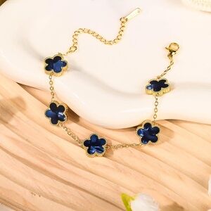 🆕New Lapis Lazuli Four-Leaf Clover Bracelet Hypoallergenic- 18K Gold Plated